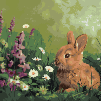 Malování podle čísel - KRÁLÍK V KVĚTINÁCH Rozměr: 80x100 cm, Rámování: bez rámu a bez vypnutí plátna