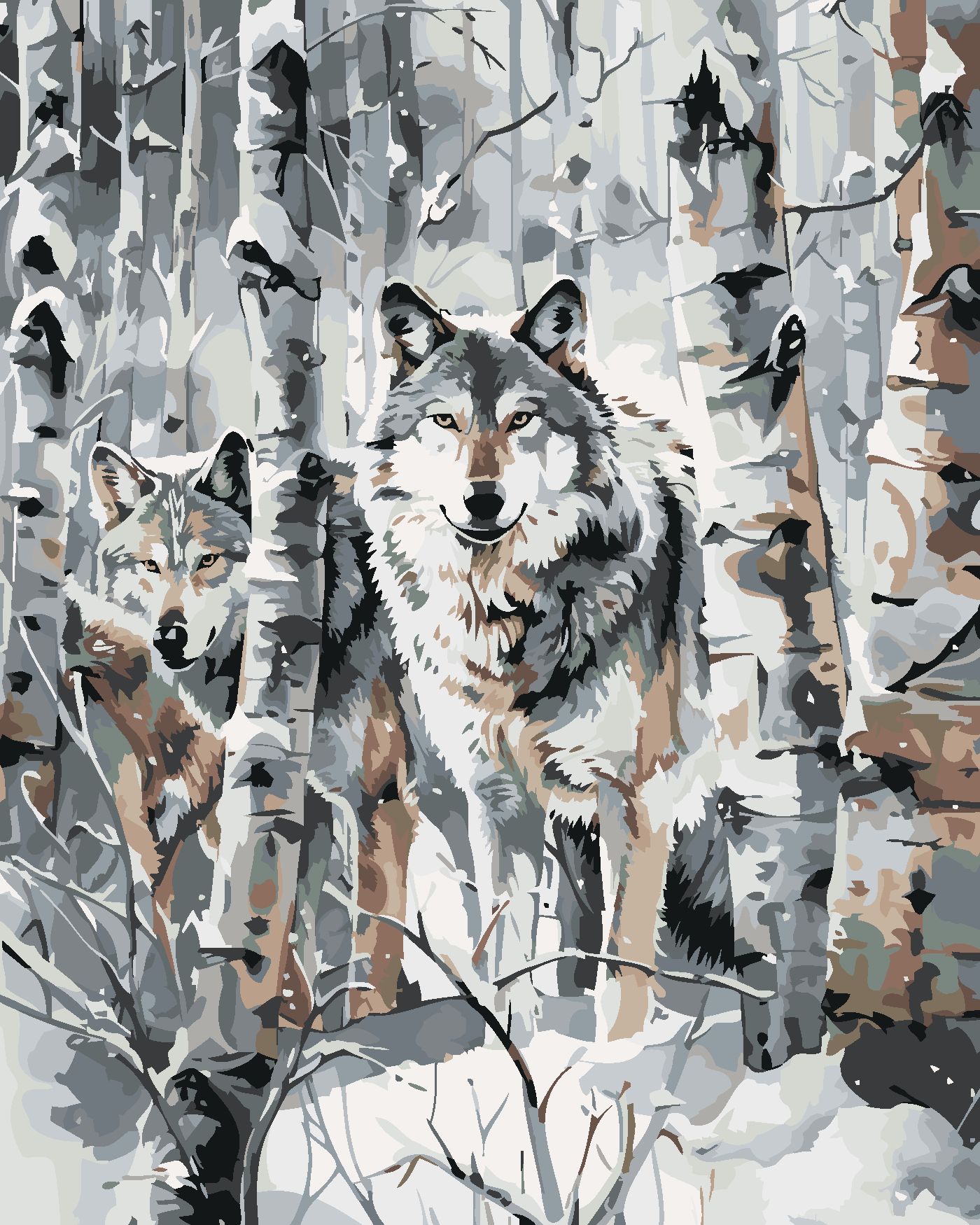 Malování podle čísel - VLK A BŘÍZY V ZIMĚ Rozměr: 80x100 cm, Rámování: vypnuté plátno na rám
