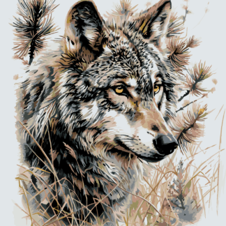 Malování podle čísel - VLK V LESE Rozměr: 80x100 cm, Rámování: bez rámu a bez vypnutí plátna
