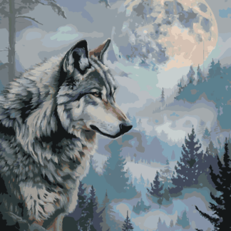 Malování podle čísel - VLK, LES A ÚPLŇĚK Rozměr: 80x100 cm, Rámování: bez rámu a bez vypnutí plátna