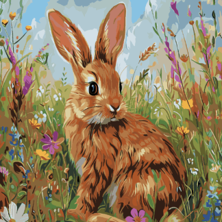 Malování podle čísel - KRÁLÍK A JARNÍ KVĚTINY Rozměr: 40x50 cm, Rámování: vypnuté plátno na rám