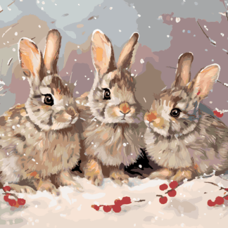 Malování podle čísel - KRÁLÍCI V ZIMĚ Rozměr: 40x50 cm, Rámování: vypnuté plátno na rám