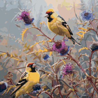 Malování podle čísel - ČÍŽEK NA BODLÁKU Rozměr: 80x100 cm, Rámování: vypnuté plátno na rám