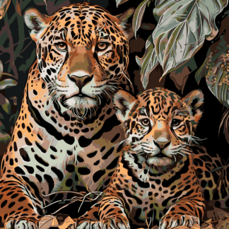 Malování podle čísel - LEOPARD A MLÁDĚ Rozměr: 80x100 cm, Rámování: vypnuté plátno na rám