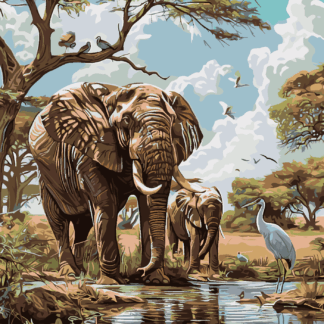 Malování podle čísel - AFRICKÉ SAFARI SLONI Rozměr: 80x100 cm, Rámování: bez rámu a bez vypnutí plátna