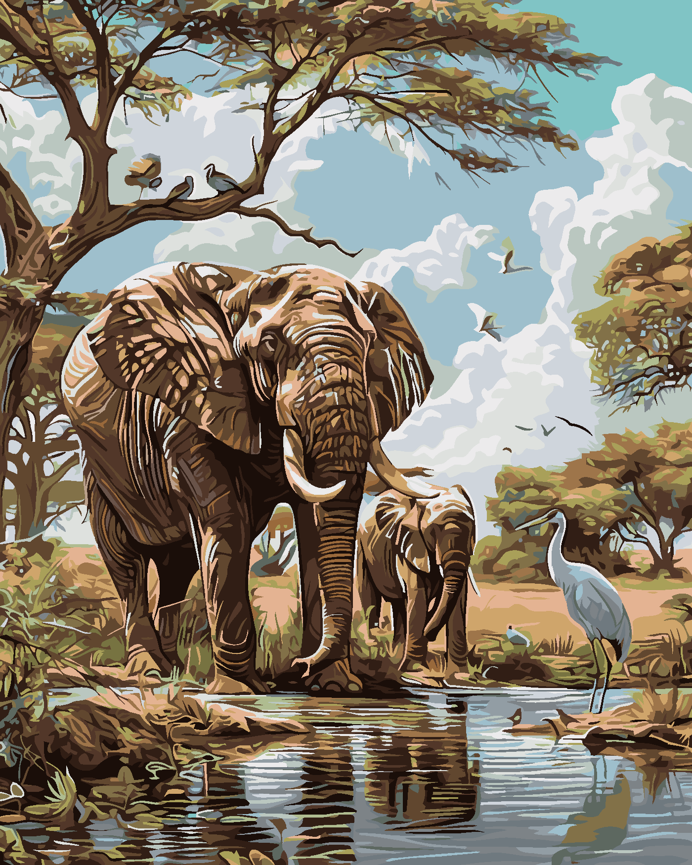 Malování podle čísel - AFRICKÉ SAFARI SLONI Rozměr: 80x100 cm, Rámování: bez rámu a bez vypnutí plátna