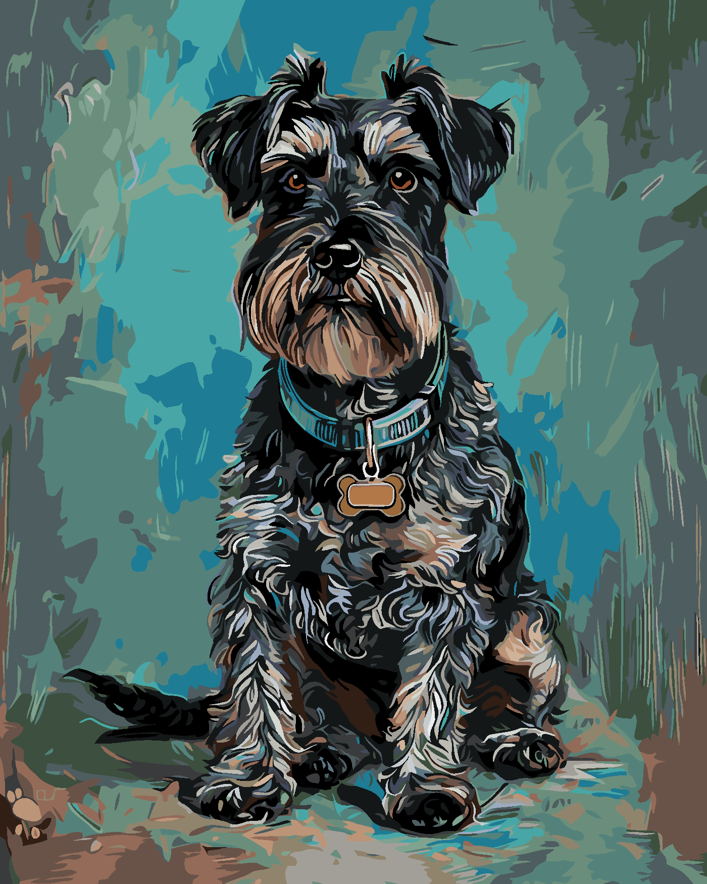 Malování podle čísel - KNÍRAČ S MODRÝM OBOJKEM Rozměr: 40x50 cm, Rámování: bez rámu a bez vypnutí plátna