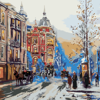 Malování podle čísel - ZIMNÍ MĚSTSKÁ ULIČKA Rozměr: 40x50 cm, Rámování: bez rámu a bez vypnutí plátna