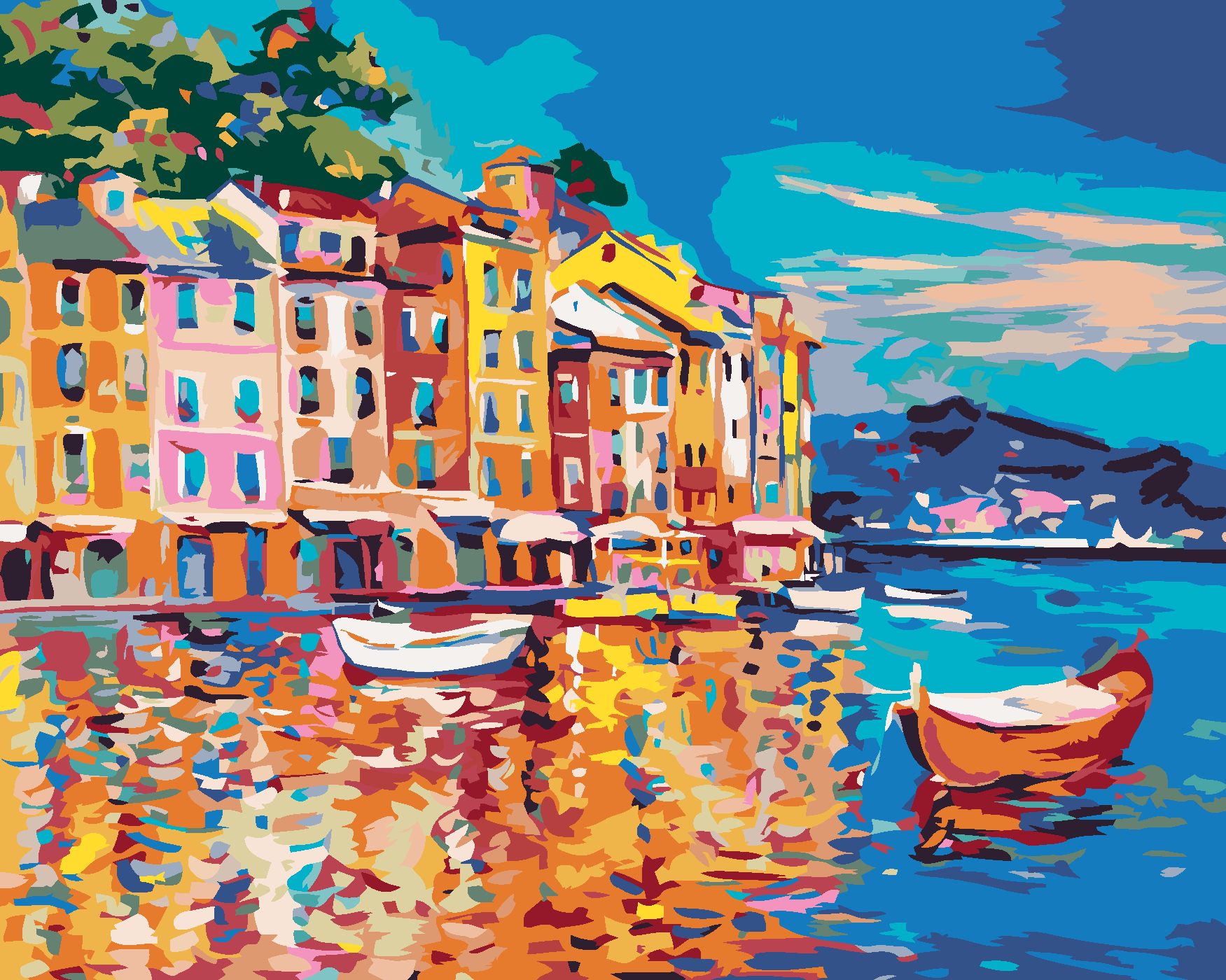 Malování podle čísel - LODĚ NA MOŘI U PŘÍSTAVU Rozměr: 40x50 cm, Rámování: vypnuté plátno na rám