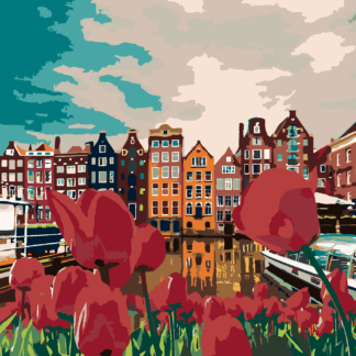 Malování podle čísel - TULIPÁNY V AMSTERDAMU Rozměr: 40x50 cm, Rámování: vypnuté plátno na rám