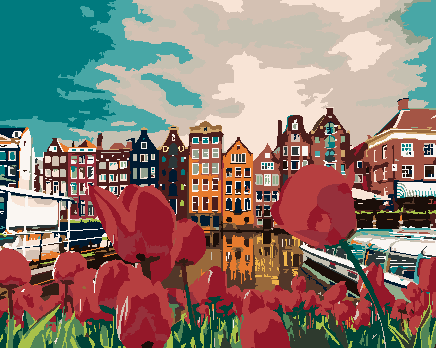 Malování podle čísel - TULIPÁNY V AMSTERDAMU Rozměr: 40x50 cm, Rámování: vypnuté plátno na rám