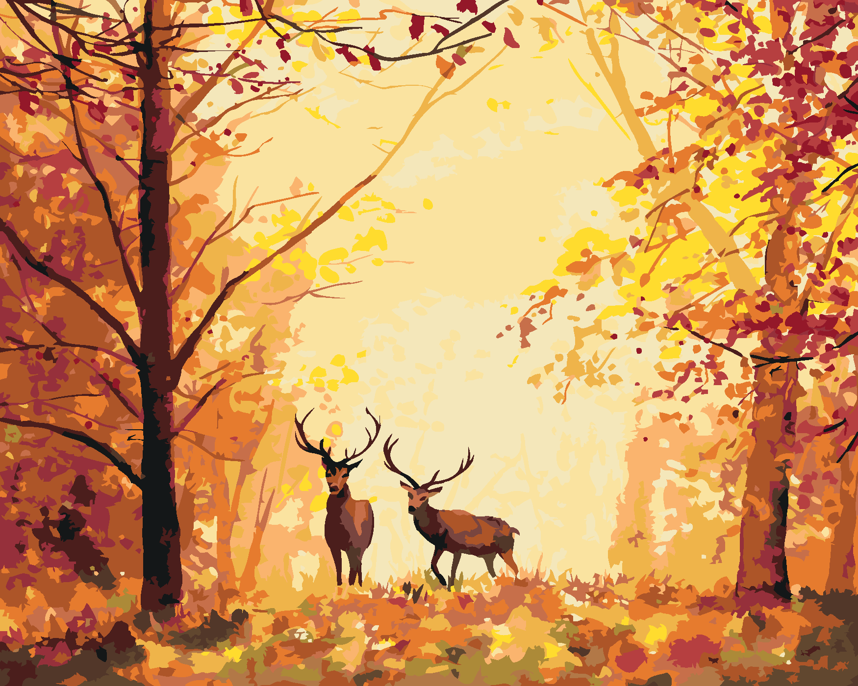 Malování podle čísel - JELENI V LESE Rozměr: 80x100 cm, Rámování: bez rámu a bez vypnutí plátna
