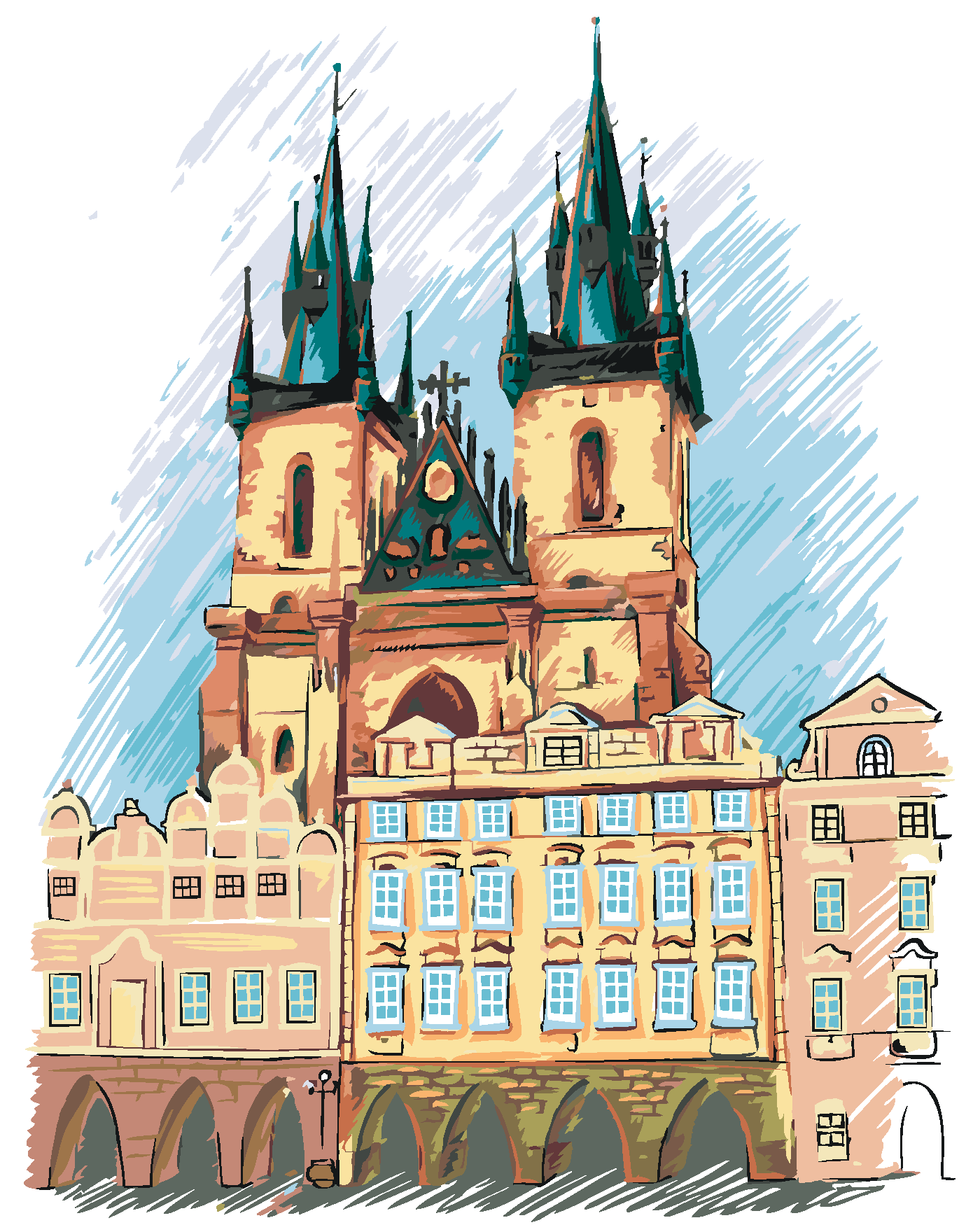 Malování podle čísel - TÝNSKÝ CHRÁM PRAHA Rozměr: 80x100 cm, Rámování: vypnuté plátno na rám