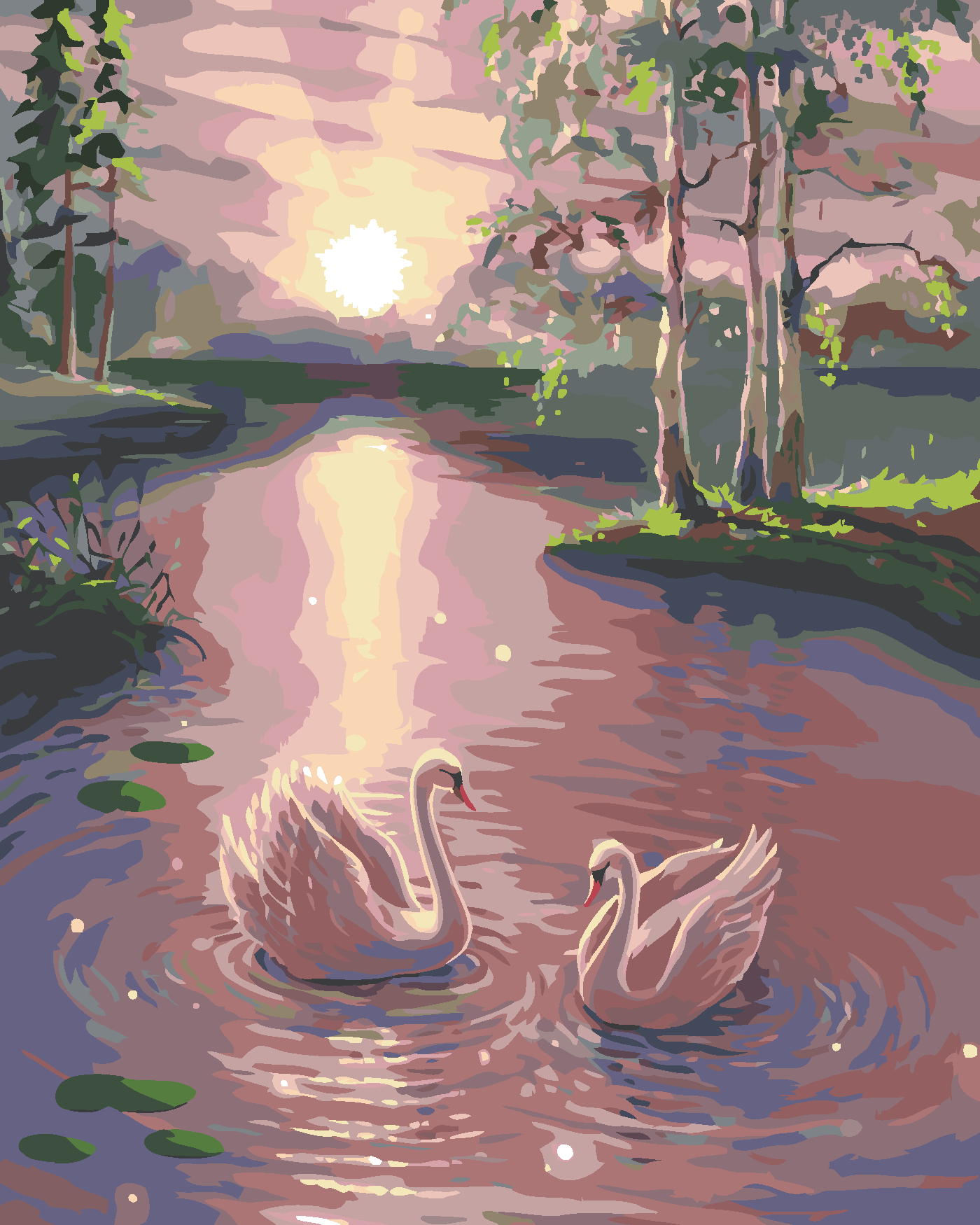 Malování podle čísel - LABUTĚ NA VODĚ Rozměr: 80x100 cm, Rámování: vypnuté plátno na rám