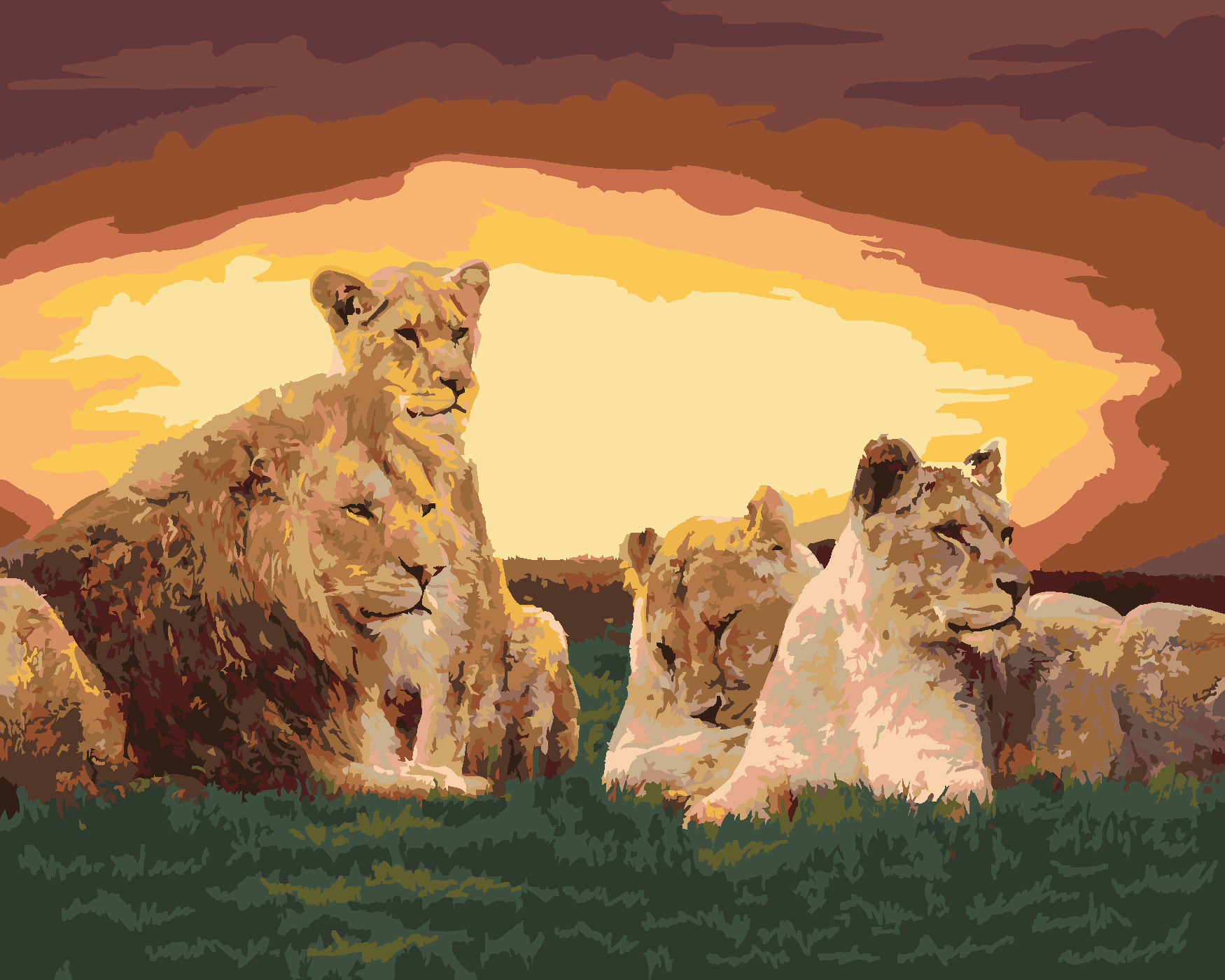 Malování podle čísel - LVÍ RODINA Rozměr: 40x50 cm, Rámování: vypnuté plátno na rám