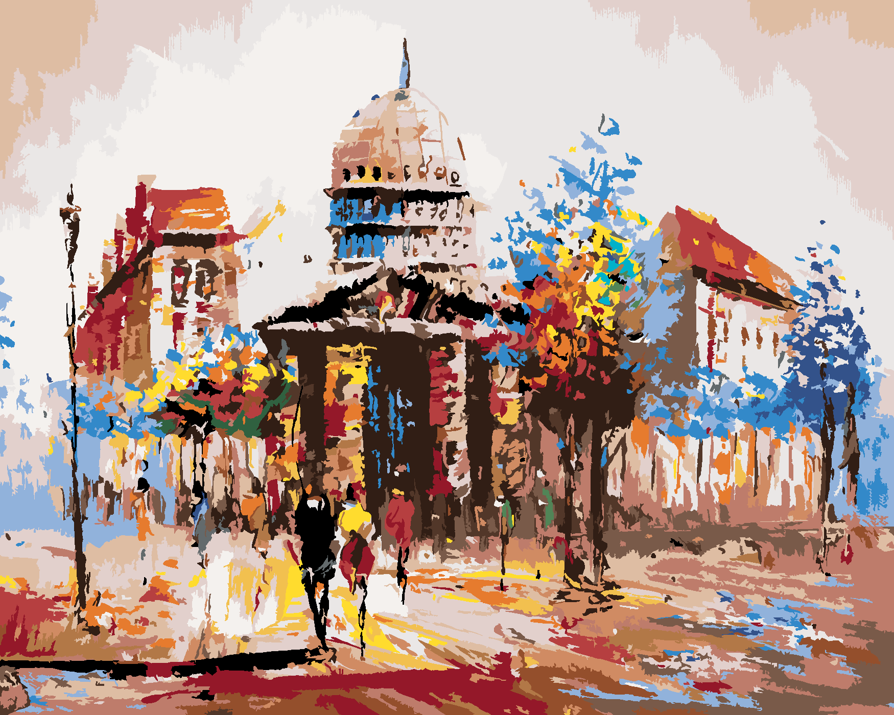 Malování podle čísel - POHLED NA KRAJ BLOKU V PAŘÍŽI Rozměr: 80x100 cm, Rámování: vypnuté plátno na rám