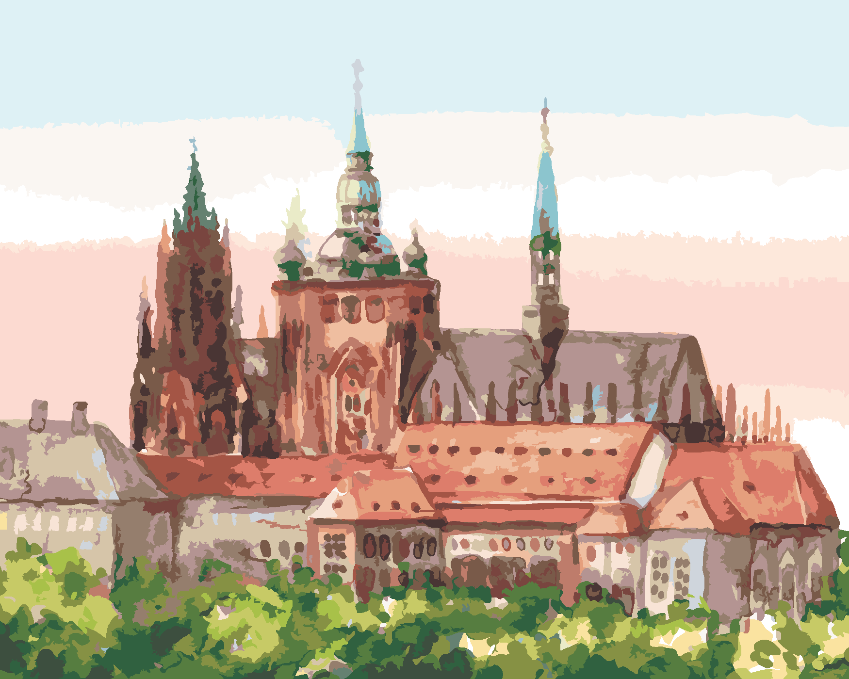 Malování podle čísel - PRAŽSKÝ HRAD II Rozměr: 40x50 cm, Rámování: vypnuté plátno na rám