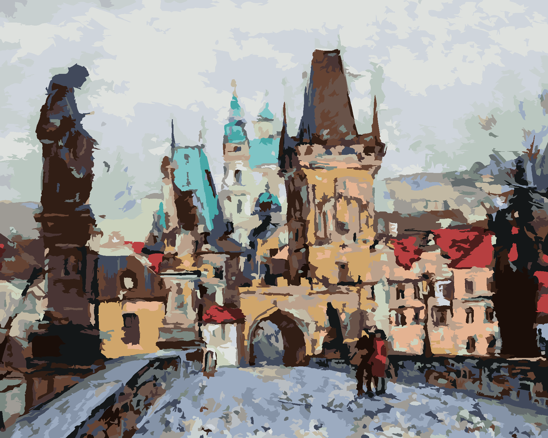 Malování podle čísel - KARLŮV MOST NA PODZIM Rozměr: 40x50 cm, Rámování: bez rámu a bez vypnutí plátna