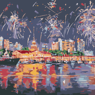 Malování podle čísel - OHŇOSTROJ V SOCHI Rozměr: 80x100 cm, Rámování: vypnuté plátno na rám