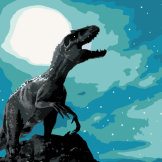 Malování podle čísel - TYRANNOSAURUS REX V NOCI Rozměr: 40x50 cm, Rámování: vypnuté plátno na rám
