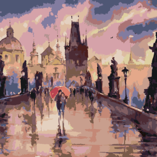 Malování podle čísel - KARLŮV MOST V DEŠTI Rozměr: 80x100 cm, Rámování: bez rámu a bez vypnutí plátna