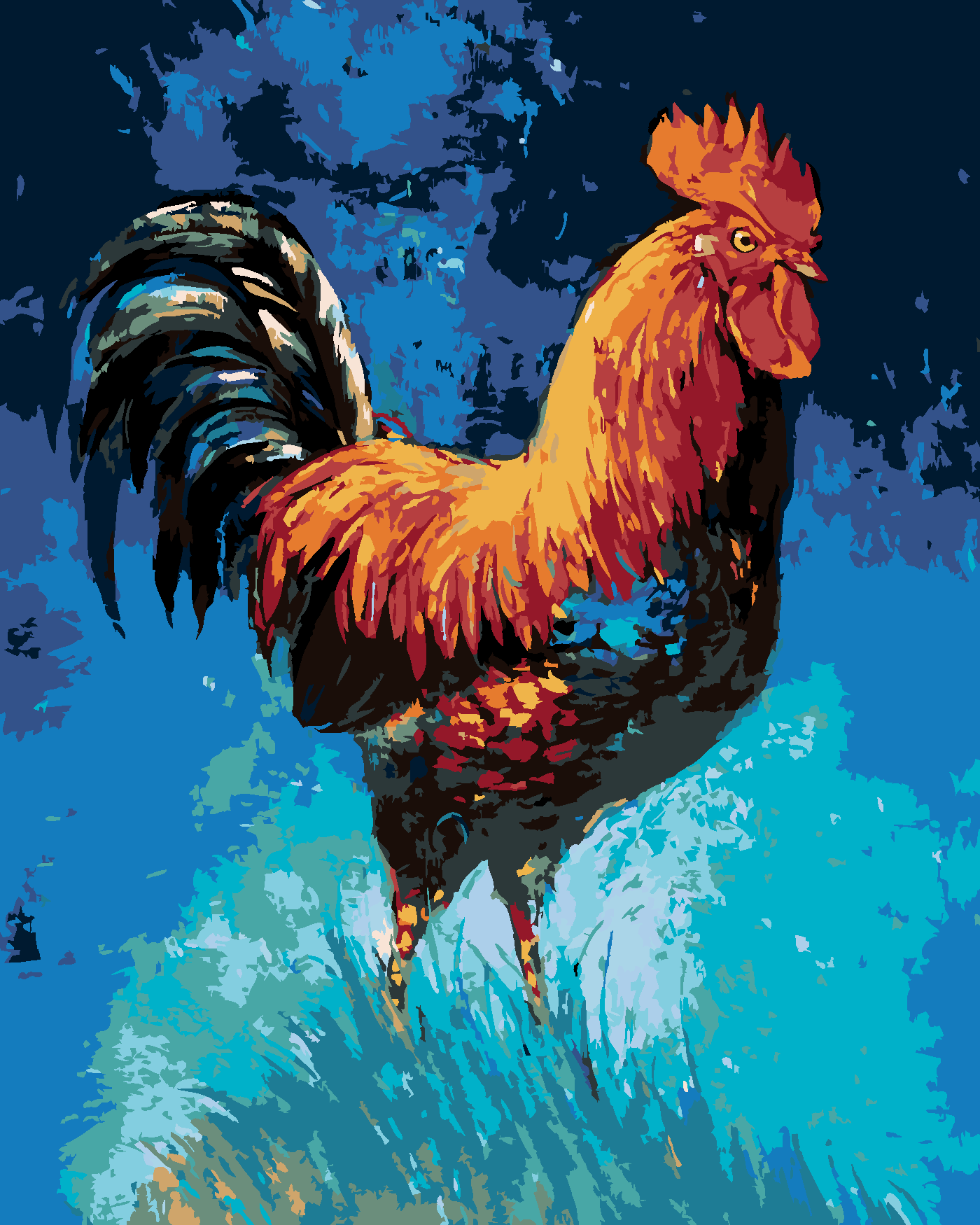 Malování podle čísel - KOHOUT A MODRÁ OBLOHA Rozměr: 40x50 cm, Rámování: vypnuté plátno na rám