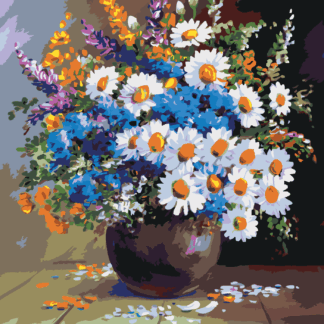 Malování podle čísel - ZÁTIŠÍ VÁZA A KVĚTINY Rozměr: 40x50 cm, Rámování: bez rámu a bez vypnutí plátna