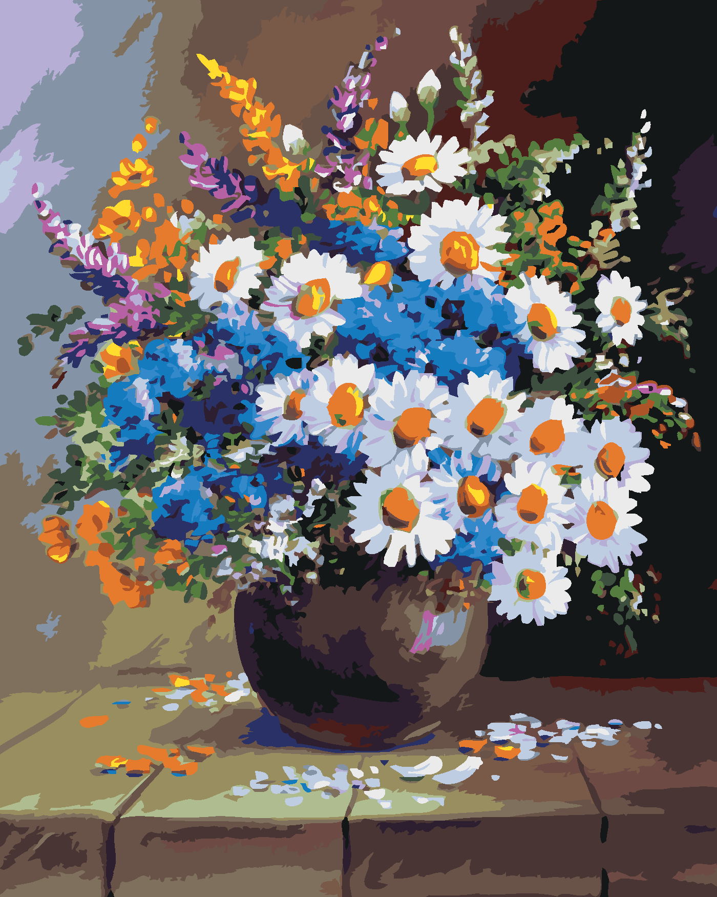 Malování podle čísel - ZÁTIŠÍ VÁZA A KVĚTINY Rozměr: 40x50 cm, Rámování: vypnuté plátno na rám