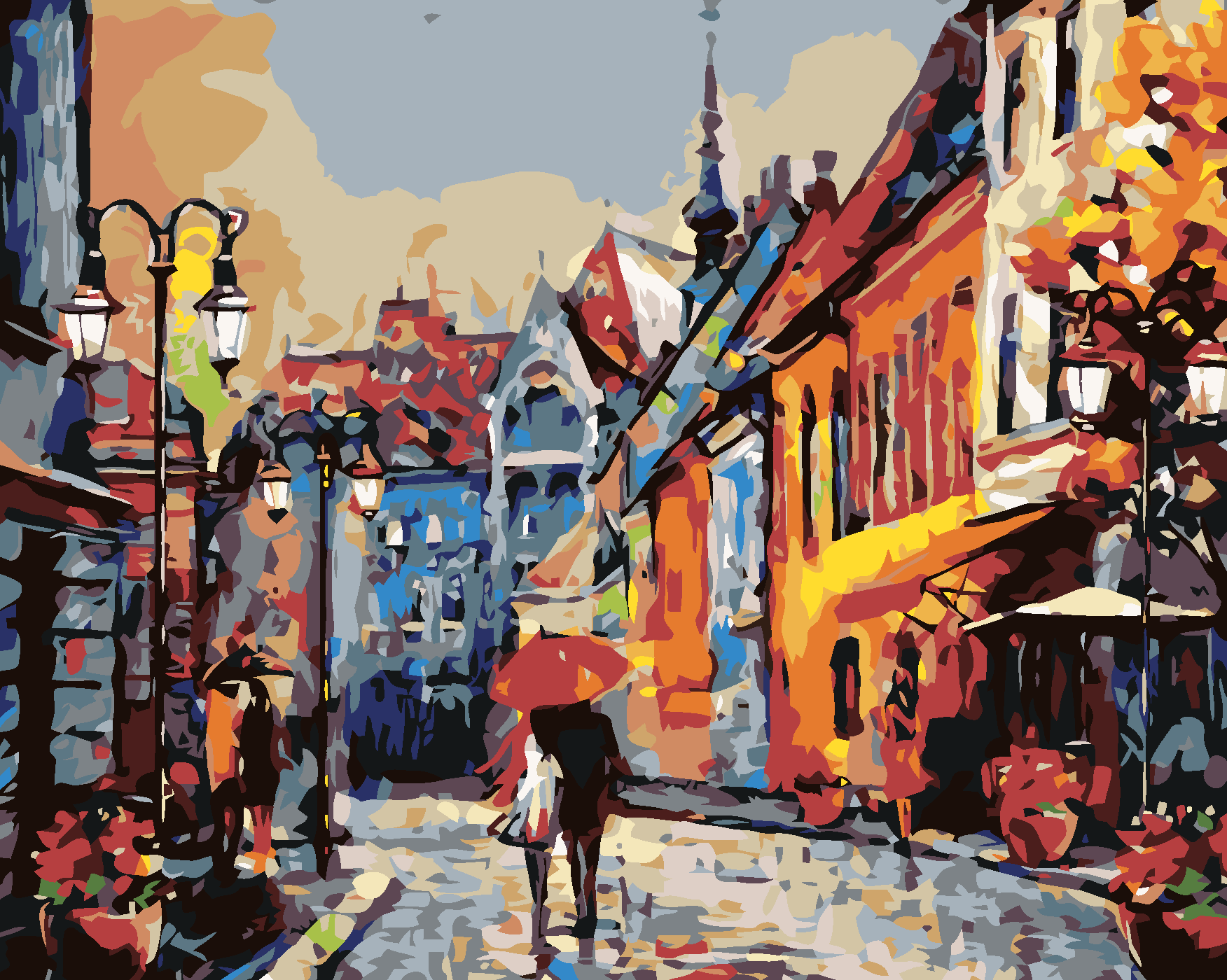 Malování podle čísel - PROCHÁZKA PO BUDAPEŠTI Rozměr: 40x50 cm, Rámování: vypnuté plátno na rám