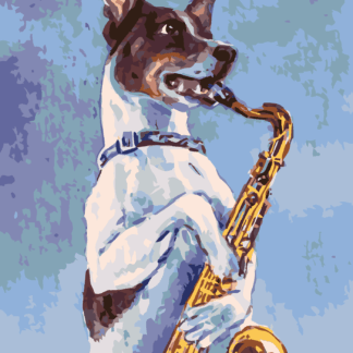 Malování podle čísel - PES HRAJE NA SAXOFON Rozměr: 40x50 cm, Rámování: vypnuté plátno na rám
