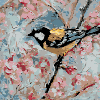 Malování podle čísel - PTÁČEK A RŮŽOVÉ KVĚTINY Rozměr: 80x100 cm, Rámování: bez rámu a bez vypnutí plátna