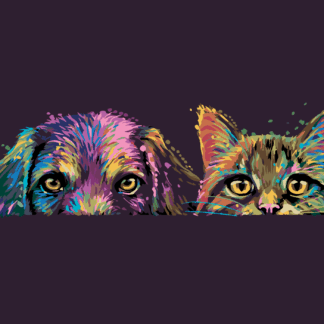 Malování podle čísel - PES A KOČKA V BARVÁCH Rozměr: 40x50 cm, Rámování: bez rámu a bez vypnutí plátna