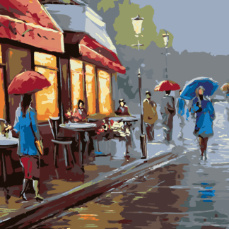 Malování podle čísel - DEŠTIVÝ DEN VE MĚSTĚ Rozměr: 40x50 cm, Rámování: vypnuté plátno na rám
