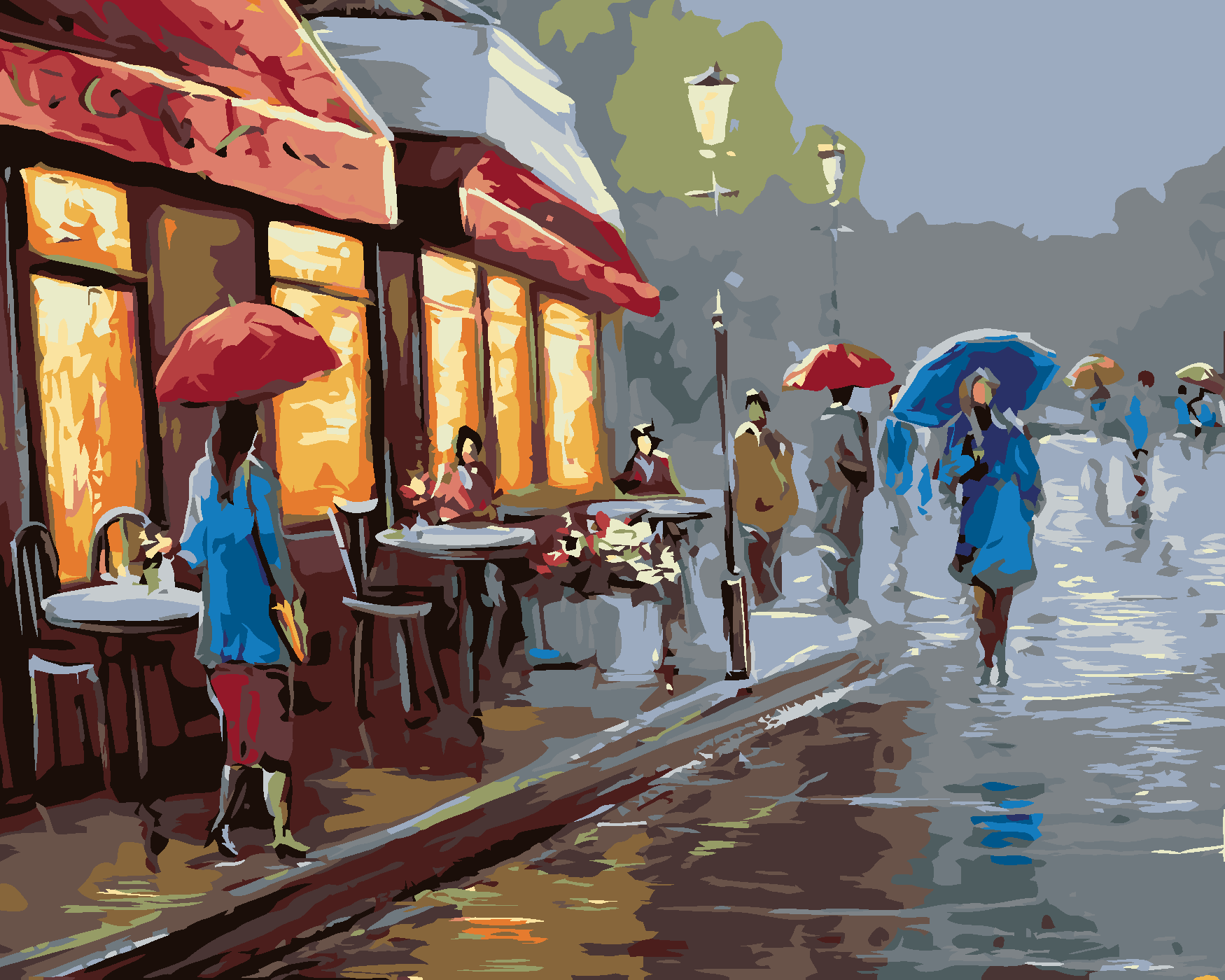 Malování podle čísel - DEŠTIVÝ DEN VE MĚSTĚ Rozměr: 40x50 cm, Rámování: vypnuté plátno na rám