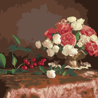 Malování podle čísel - KVĚTINY VE VÁZE A TŘEŠNĚ Rozměr: 40x50 cm, Rámování: bez rámu a bez vypnutí plátna