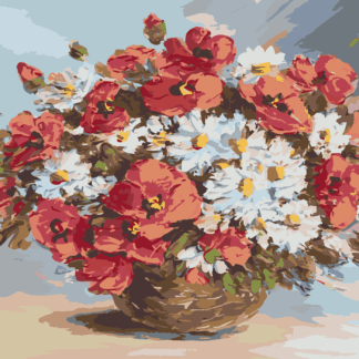 Malování podle čísel - VLČÍ MÁKY A KOPRETINY VE VÁZE Rozměr: 40x50 cm, Rámování: bez rámu a bez vypnutí plátna