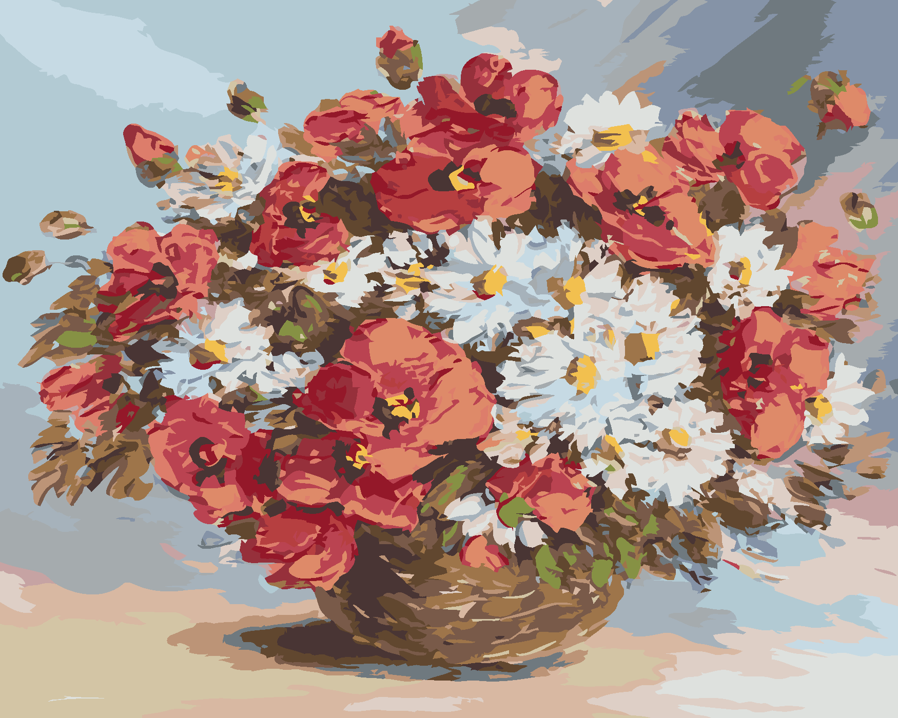 Malování podle čísel - VLČÍ MÁKY A KOPRETINY VE VÁZE Rozměr: 40x50 cm, Rámování: bez rámu a bez vypnutí plátna