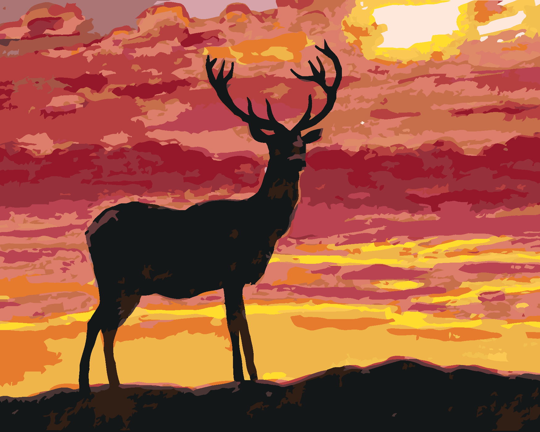 Malování podle čísel - JELEN A ZÁPAD SLUNCE Rozměr: 80x100 cm, Rámování: bez rámu a bez vypnutí plátna