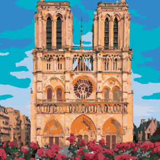 Malování podle čísel - NOTRE DAME V PAŘÍŽI A ČERVENÉ KVĚTINY Rozměr: 40x50 cm, Rámování: bez rámu a bez vypnutí plátna