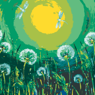 Malování podle čísel - PAMPELIŠKY A VÁŽKY Rozměr: 40x50 cm, Rámování: bez rámu a bez vypnutí plátna