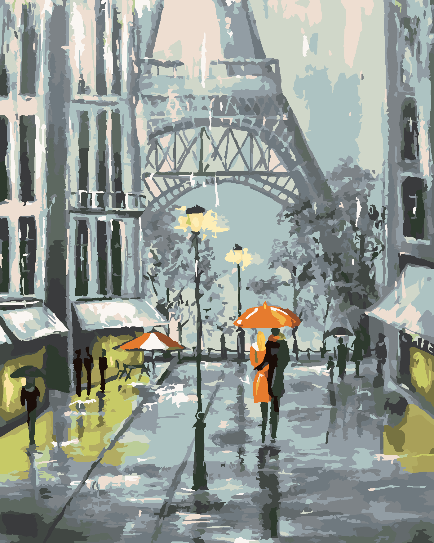 Malování podle čísel - PAŘÍŽ A PROCHÁZEJÍCÍ SE PÁR Rozměr: 80x100 cm, Rámování: bez rámu a bez vypnutí plátna