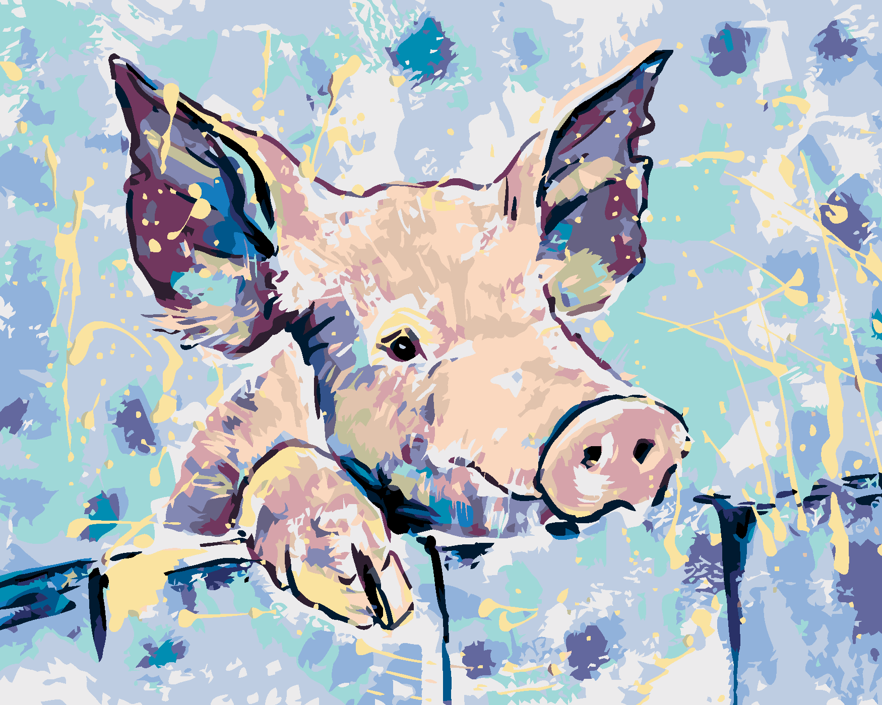 Malování podle čísel - ŠŤASTNÉ PRASÁTKO Rozměr: 80x100 cm, Rámování: bez rámu a bez vypnutí plátna