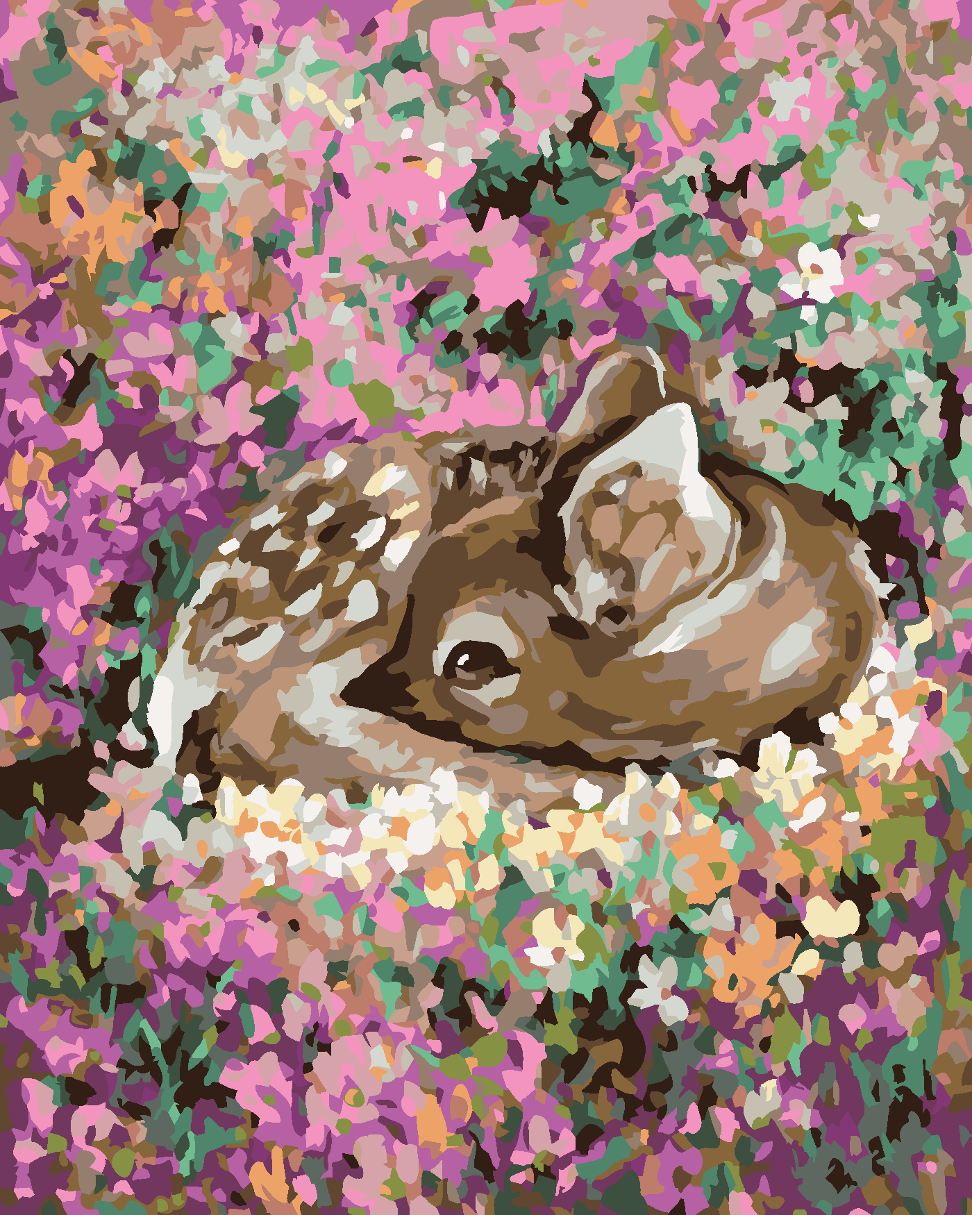 Malování podle čísel - KOLOUŠEK MEZI KVĚTINAMI Rozměr: 40x50 cm, Rámování: bez rámu a bez vypnutí plátna