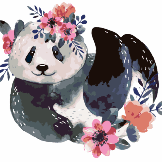 Malování podle čísel - PANDA S KVĚTINAMI Rozměr: 80x100 cm, Rámování: bez rámu a bez vypnutí plátna