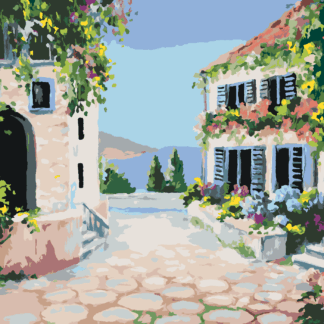 Malování podle čísel - KVĚTINOVÝ DŮM U MOŘE Rozměr: 40x50 cm, Rámování: vypnuté plátno na rám