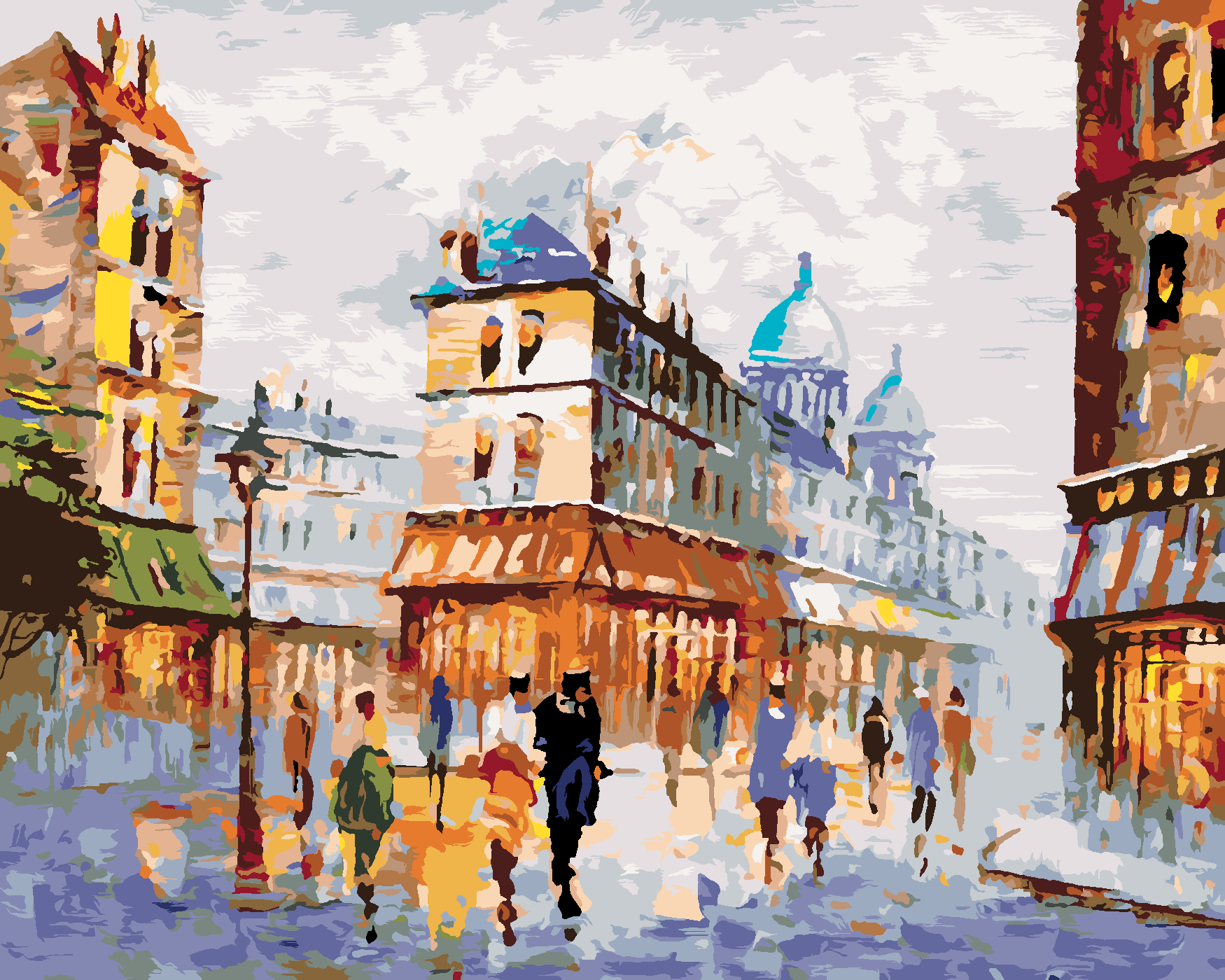 Malování podle čísel - POHLED NA ULICI PAŘÍŽ Rozměr: 80x100 cm, Rámování: vypnuté plátno na rám