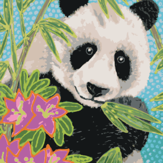 Malování podle čísel - PANDA S BAMBUSEM A KVĚTINAMI Rozměr: 80x100 cm, Rámování: vypnuté plátno na rám