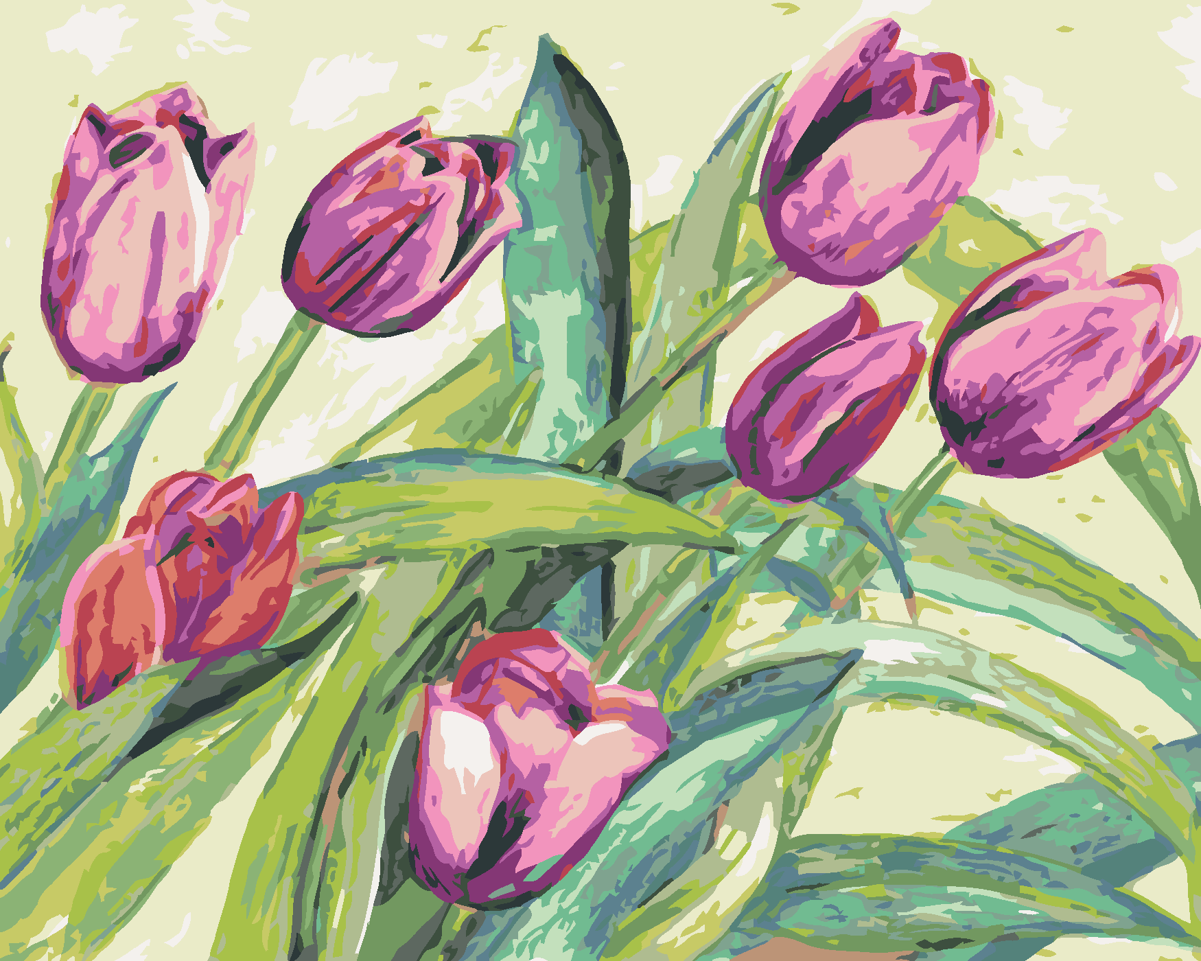 Malování podle čísel - FIALOVÉ TULIPÁNY Rozměr: 80x100 cm, Rámování: bez rámu a bez vypnutí plátna
