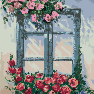 Malování podle čísel - RŮŽE U OKNA Rozměr: 40x50 cm, Rámování: vypnuté plátno na rám
