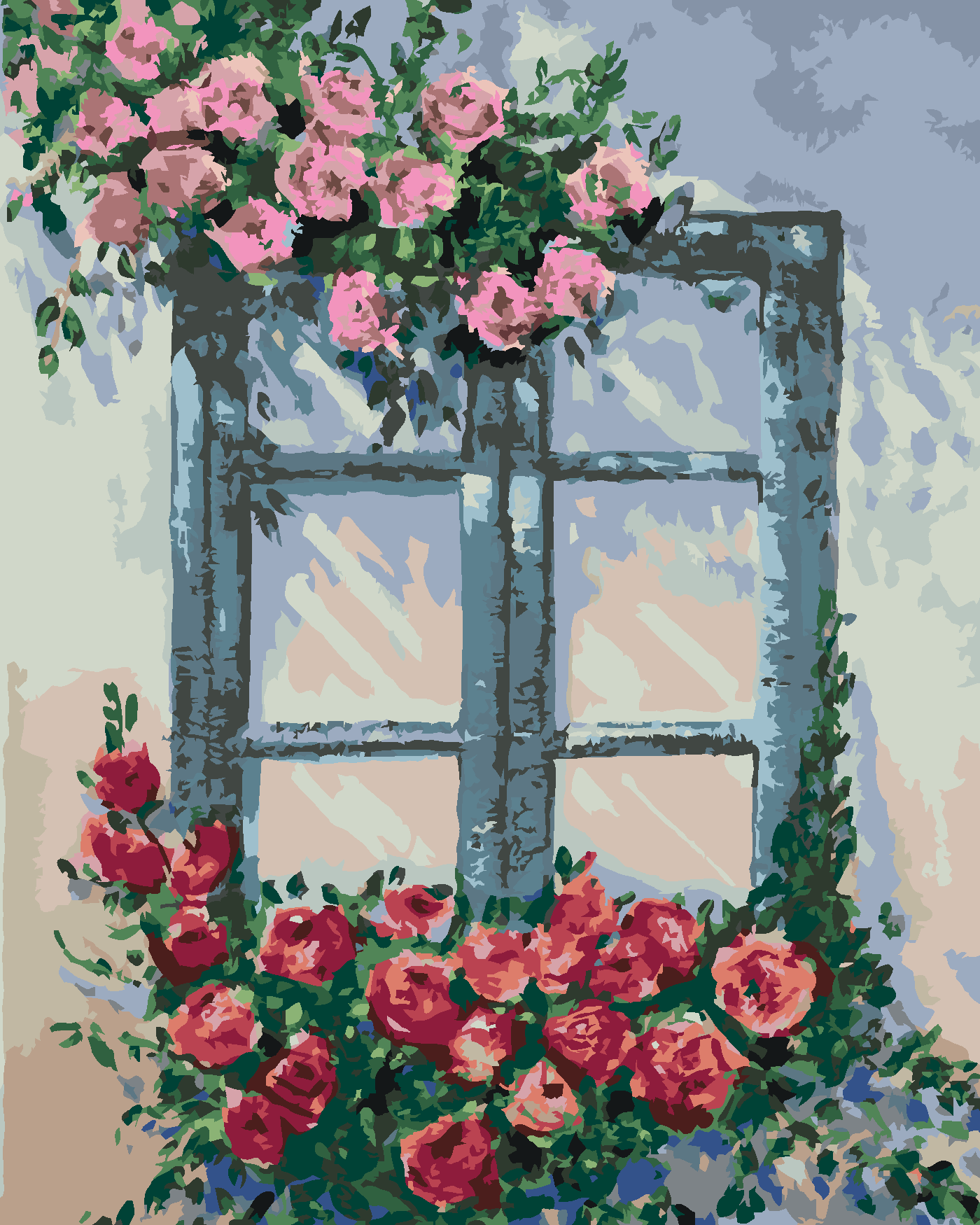 Malování podle čísel - RŮŽE U OKNA Rozměr: 40x50 cm, Rámování: vypnuté plátno na rám